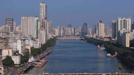 广州越秀沿江历史建筑航拍视频素材模板下载
