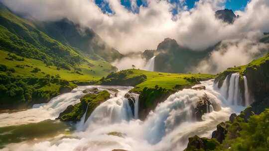 青山绿水间的壮丽瀑布景观