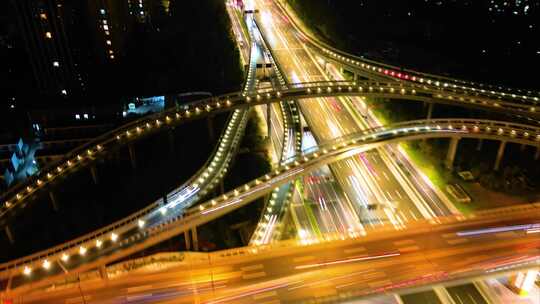 杭州钱塘新区钱塘快速路立交桥夜景车流延时