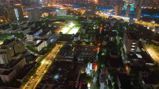 城市市区夜晚夜景车流城市风景航拍延时