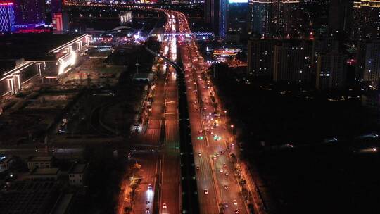 昆明螺蛳湾夜景交通航拍