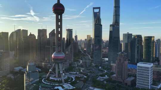 上海航拍陆家嘴城市地标日出