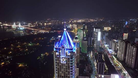 航拍海口城市夜景灯光秀