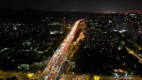 杭州钱塘江复兴大桥夜晚夜景航拍车流交通浙