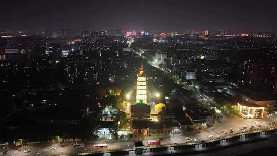 安徽安庆迎江寺振风塔夜景航拍