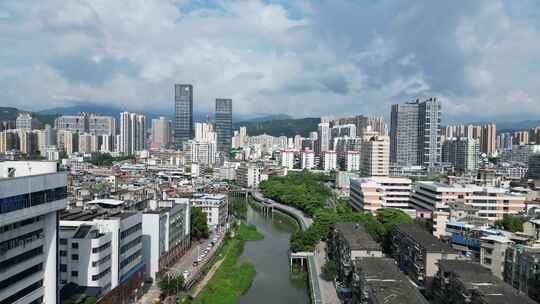 航拍福建龙岩城市大景