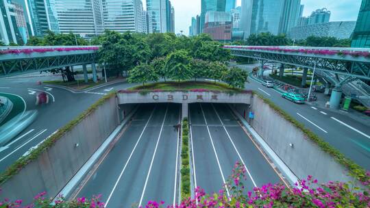 广州_珠江新城CBD_隧道车流延时4K视频素材模板下载