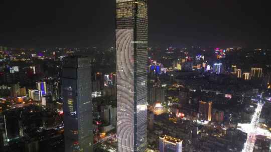 湖南长沙国金中心世贸大厦五一商圈夜景航拍视频素材模板下载