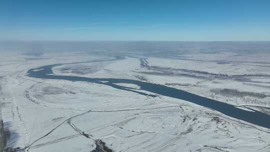 冬季 辽河 冰天雪地视频素材模板下载