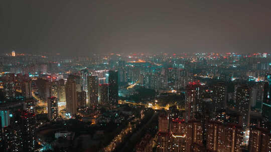 高空航拍夜晚城市大景视频素材模板下载
