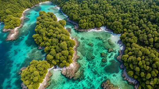 空中俯瞰森林河流美景