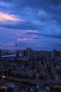 珠江广州塔城市建筑黄昏晚霞云彩延时