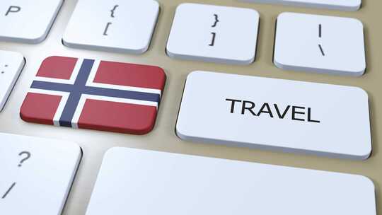 挪威国旗和文字旅行按钮旅行到国家3D动画