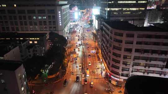 上海夜景航拍外滩南京东路黄浦区城市夜晚风