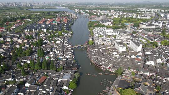 上海朱家角古镇全景4K航拍视频素材视频素材模板下载