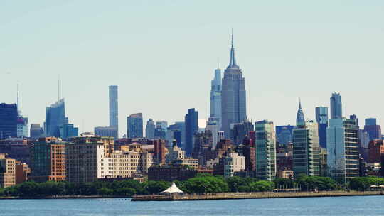 曼哈顿金融区天际线在白天纽约美丽的城市景观视频素材模板下载