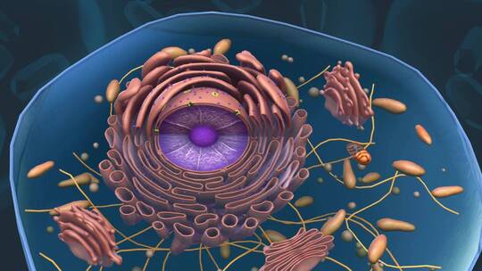 微观医学细胞核肝细胞高尔基体三维动画