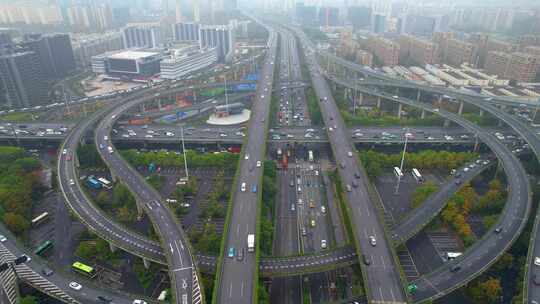 杭州上城区石德立交桥高架桥车流风景视频素