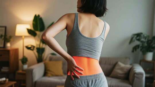 女性居家按摩腰部素材