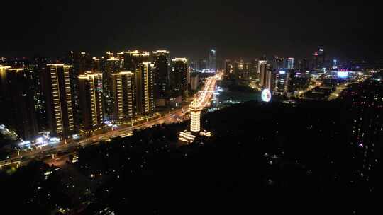 四川成都塔子山公园九天楼夜景航拍