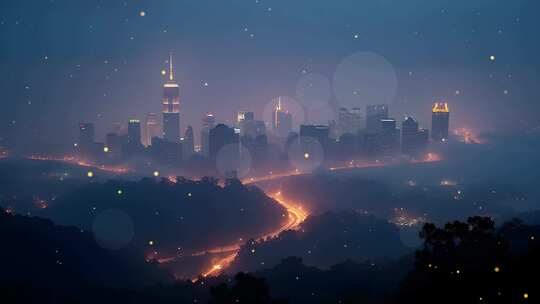 4k灯光雾气中的城市夜景舞台背景