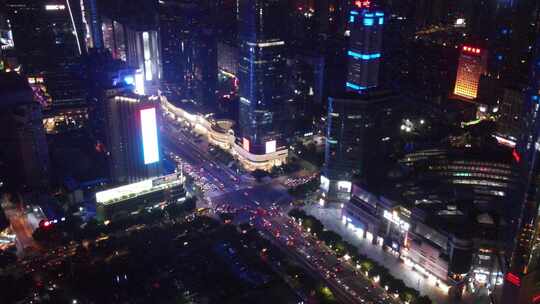航拍广州天河区商圈十字路口交通夜景视频素材模板下载