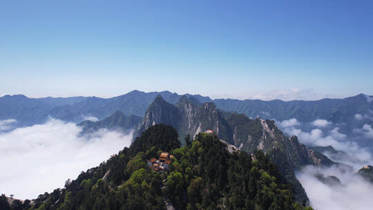 航拍陕西西岳华山山顶云海自然风光