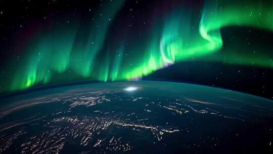 极光地球磁暴太阳风暴太空航拍地球北极光