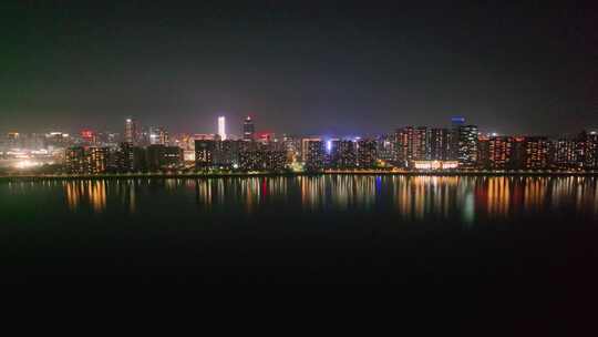 杭州钱塘江两岸高楼大厦夜晚夜景航拍视频素材模板下载