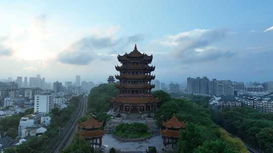 武汉黄鹤楼航拍城市风景地标武昌区建筑风光