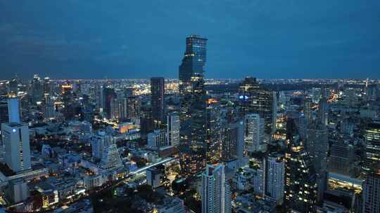 航拍泰国曼谷像素大厦城市高楼建筑夜景风光