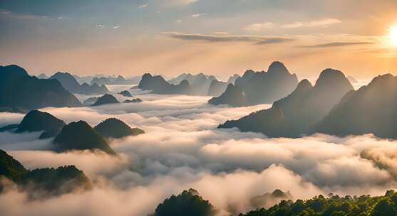 桂林山水合集山峰云海群山云雾缭绕自然风景