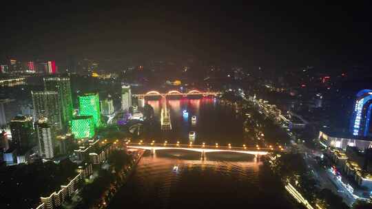 航拍广西柳州柳江夜景风光视频素材模板下载