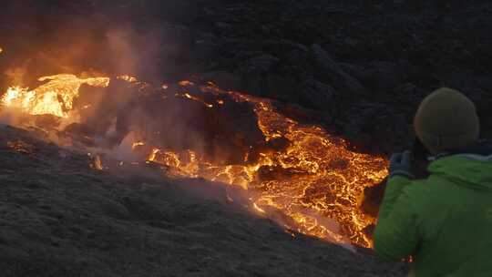 摄影师，火山，观光，熔岩