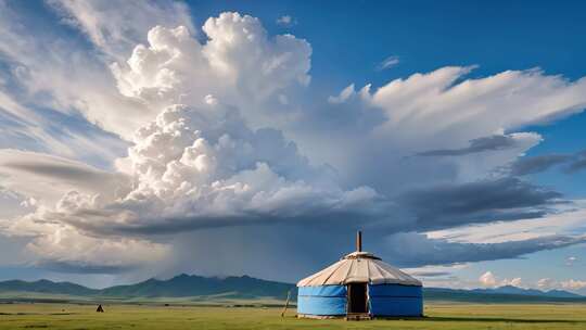 蒙古草原蒙古包帐篷游牧日出日落延时
