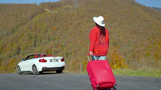 女人，敞篷车，汽车，游客