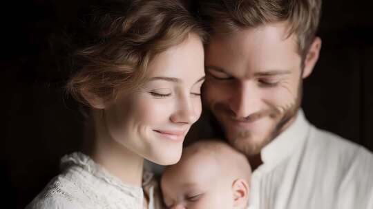 幸福家庭父母怀抱婴儿的温馨时刻