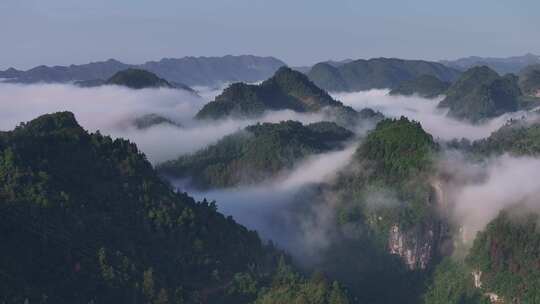 湘西吉首市青山平流雾清晨