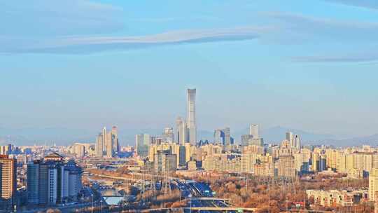 晨光朝阳下的北京国贸CBD城市全景