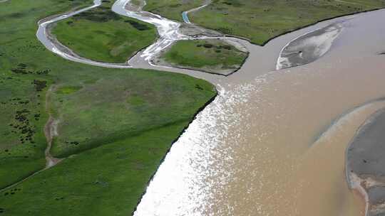 青海果洛州黄河水源航拍4K视频