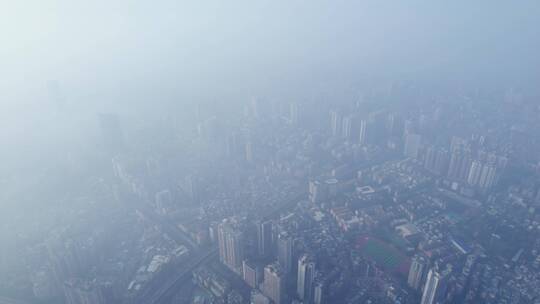 航拍广州城市天空雨雾天气