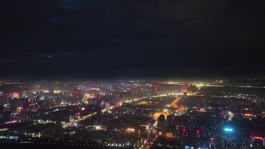 城市航拍洛阳阴雨天后城市云海夜景建筑