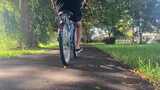 骑着自行车在回家的林间小道上高清在线视频素材下载