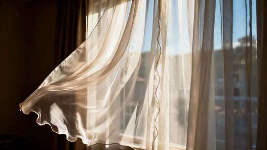 飘动的白色窗帘室内场景