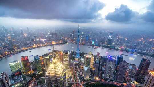4k超清上海城市白天转夜景延时摄影视频素材模板下载