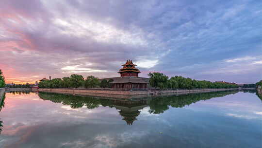 北京故宫角楼黄昏全景