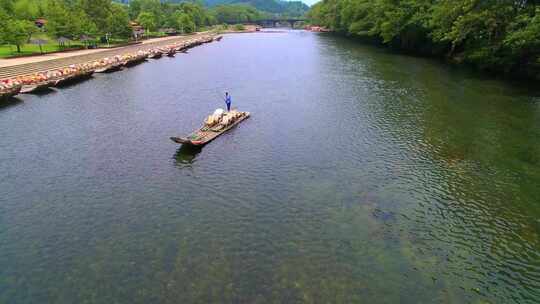 航拍武夷山九曲溪竹筏漂流岩茶茶园丹霞地貌