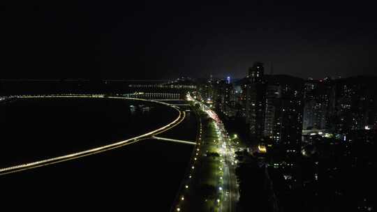 广东珠海城市夜景交通航拍