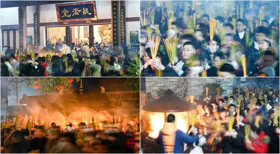 4k南宁万民争烧头香祈福 人山人海烟熏火燎高清在线视频素材下载