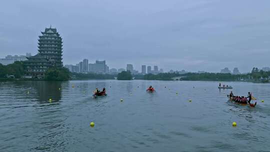 高清航拍四川眉山划龙舟比赛端午节